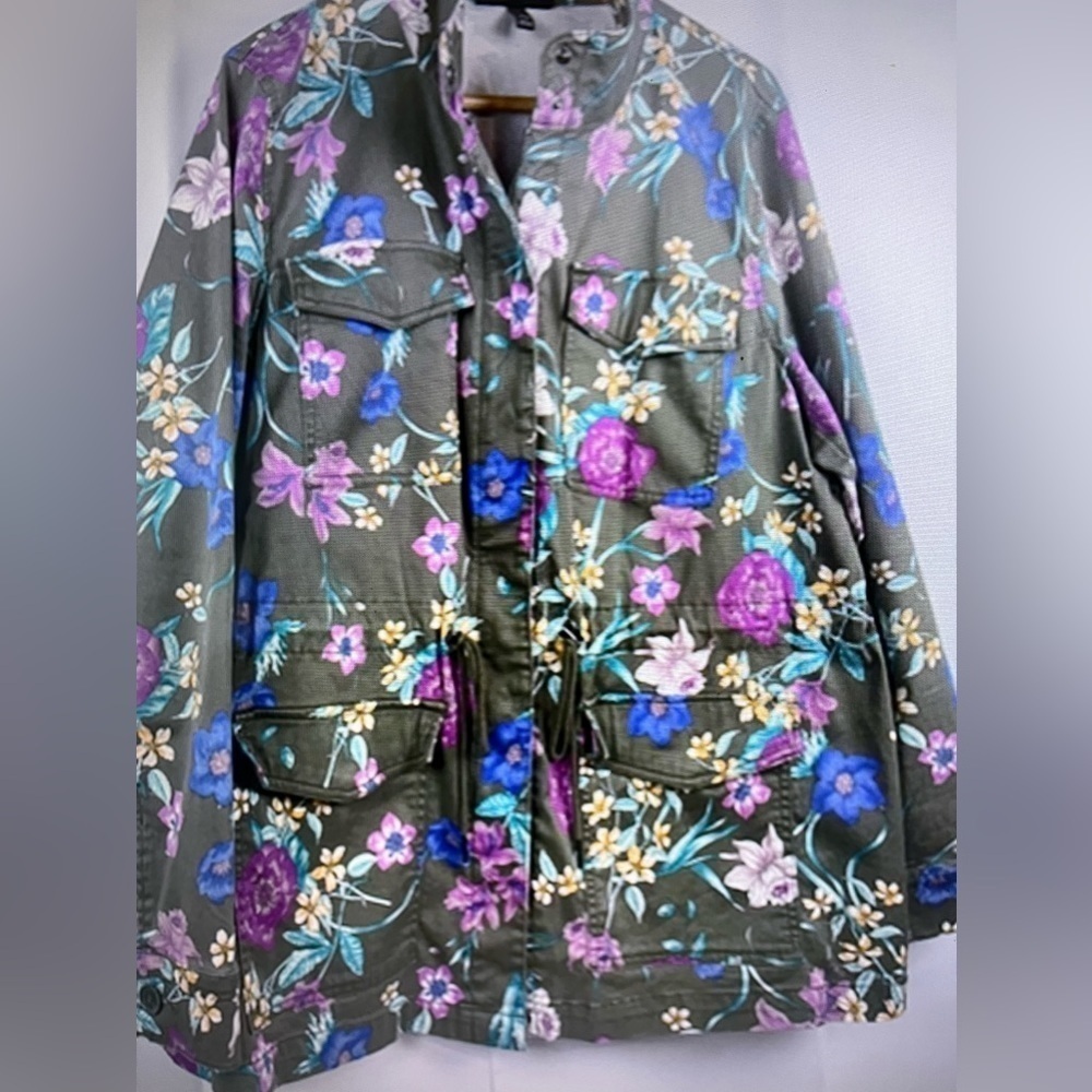 Lane Bryant Womens Twill Floral Print Cotton 4 Pockets Full Zip Jacket Sz 18/20 - Picture 12 of 12